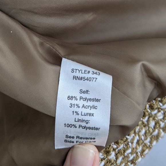 Cabi Pheobe Tweed Gold Shimmer Fringe Blazer - Picture 3 of 13